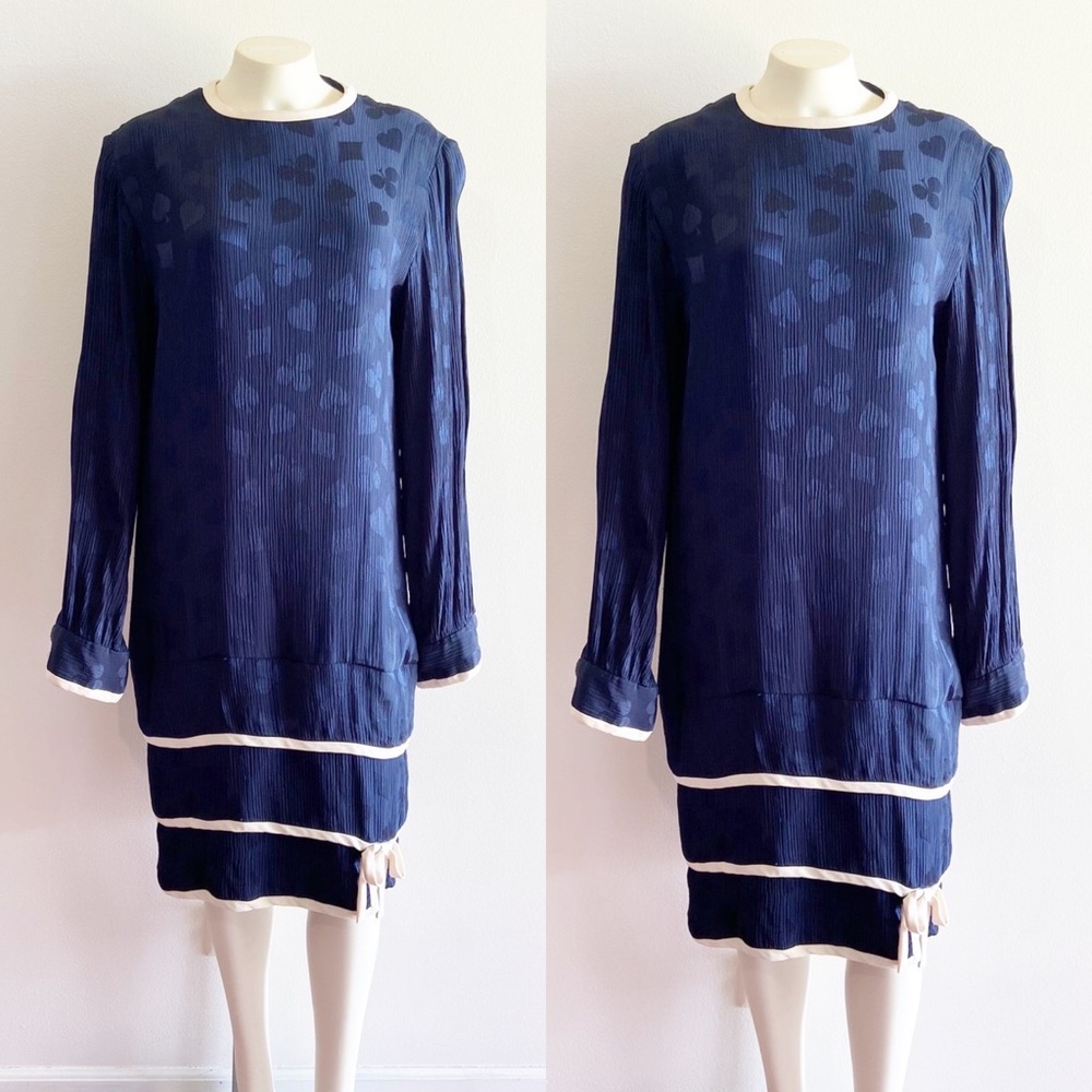 Stanley Platos Dress Card Suit Spade Ace Clover Club Diamond Blue Silk Vintage